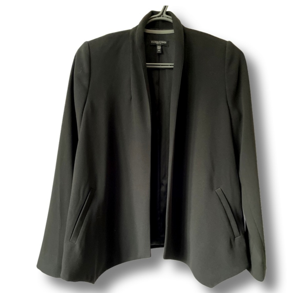 NWOT Eileen Fisher petite black open front, lined blazer jacket, PP